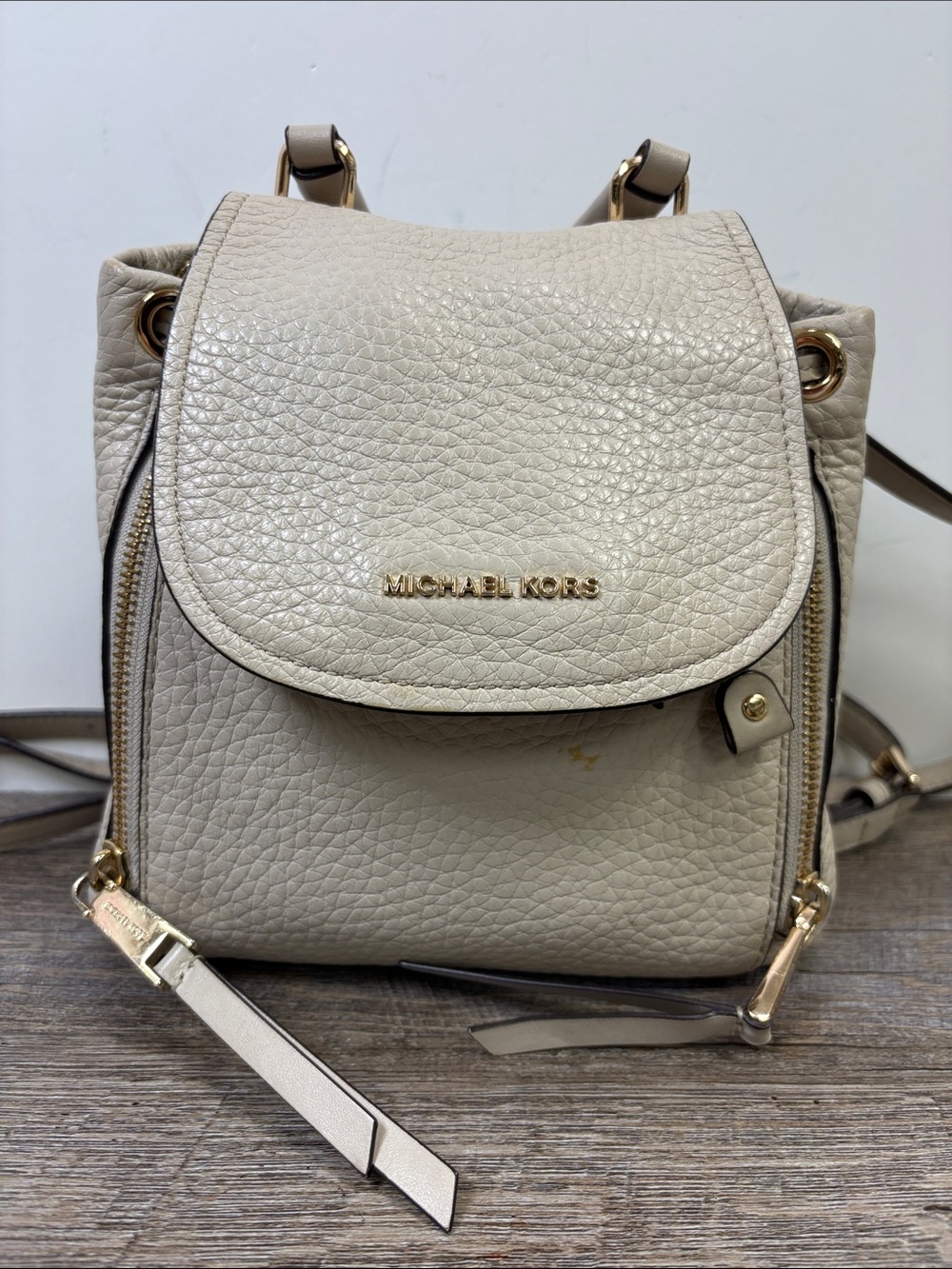 Michael Kors Viv Extra Small Pebbled Leather Backpack Crossbody Cream
